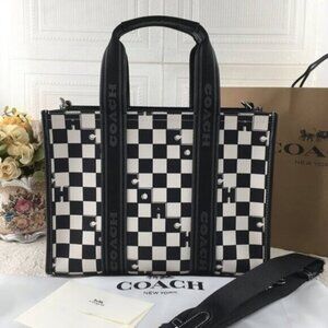 New Coach Black/Chalk Smith Tote With Checkerboard Print #CR101
